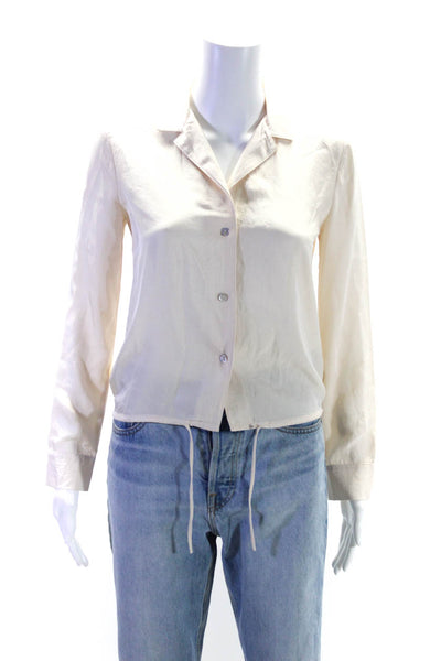 Vince Womens Button Front Long Sleeve Collared Cropped Shirt White Size 00
