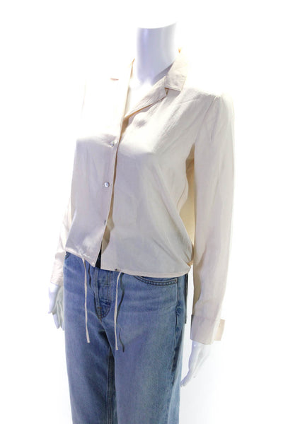 Vince Womens Button Front Long Sleeve Collared Cropped Shirt White Size 00