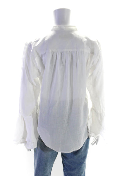 Birds of Paradis Womens Button Front Collarless Long Sleeve Shirt White Size XS