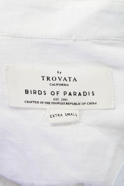 Birds of Paradis Womens Button Front Collarless Long Sleeve Shirt White Size XS