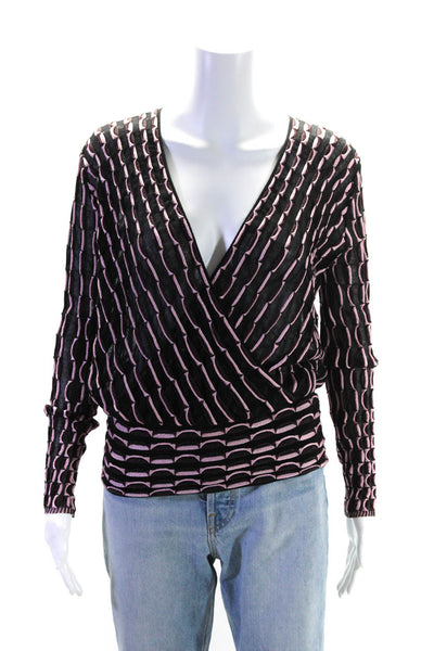 Missoni Womens Black Pink Textured V-Neck Long Sleeve Blouse Top Size S