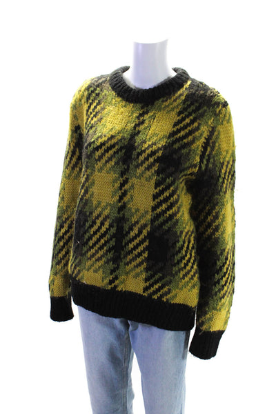 Coach Womens Green Fuzzy Wool Printed Crew Neck Pullover Sweater Top Size S