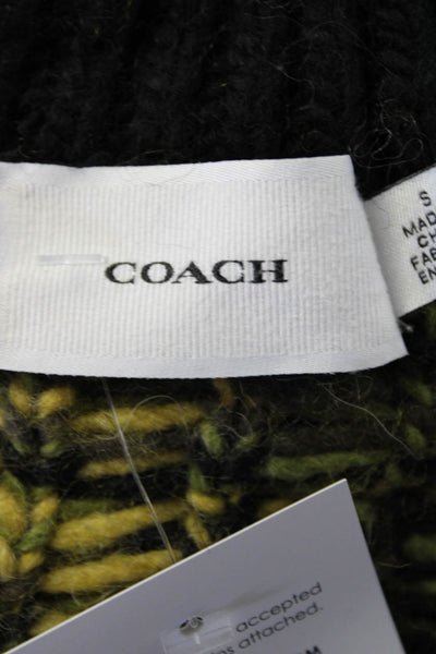 Coach Womens Green Fuzzy Wool Printed Crew Neck Pullover Sweater Top Size S