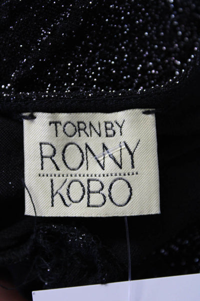 Torn by Ronny Kobo Women's Long Sleeves Glitter Fitted Mini Dress Black Size M