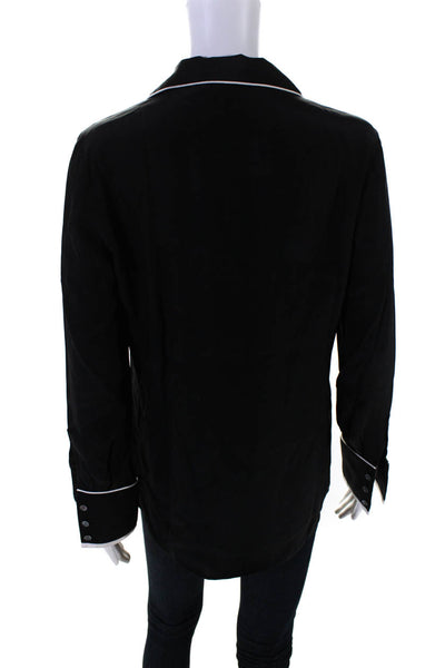 Frame Denim Womens Button Front Long Sleeve Collared Silk Shirt Black Size XS