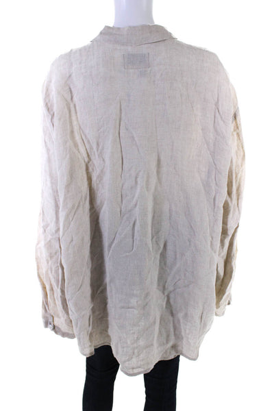 Flax Womens Linen Collared Long Sleeve Button Up Blouse Top Beige Size M