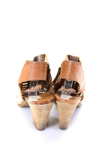 Paul Green Womens Woven Leather Cut Out Zip Up Sandals Heels Beige Size 7