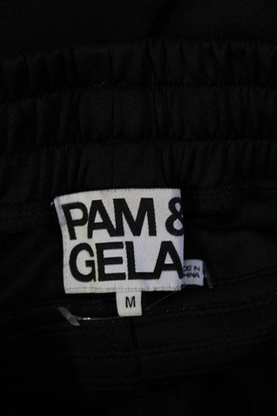 Pam & Gela Womens Drawstring Striped Trim Wide Leg Pants Black Size M