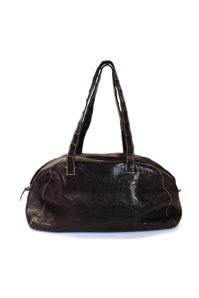 Henry Cuir Womens Leather Zip Closure Top Handle Shoulder Bag Brown Size M