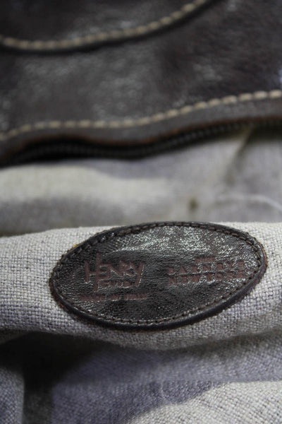 Henry Cuir Womens Leather Zip Closure Top Handle Shoulder Bag Brown Size M