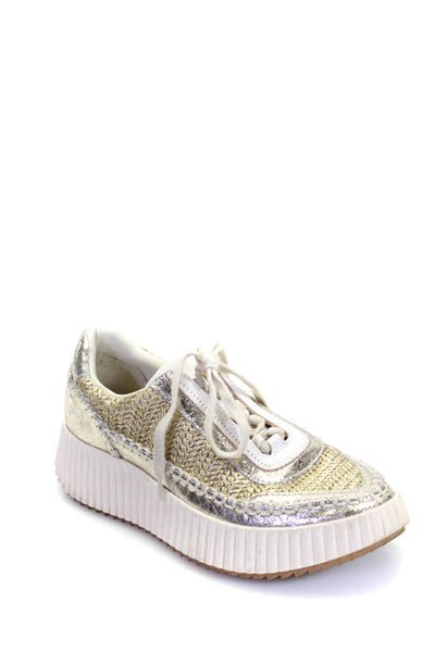 Dolce Vita Womens Metallic Woven Platform Lace Up Low Top Sneakers Gold Size 8