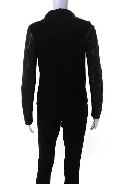 Vince Women's Long Sleeves Asymmetrical Full Zip Leather Jacket Black Size XS