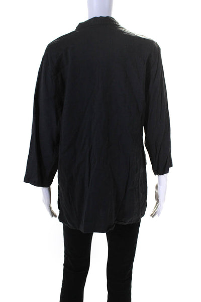 Eileen Fisher Women's Collared 3/4 Sleeves Pockets Blouse Black Size L