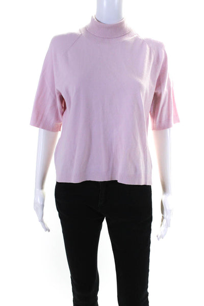 St. John Sport Womens Knit Turtleneck Short Sleeve Sweater Top Pink Size L
