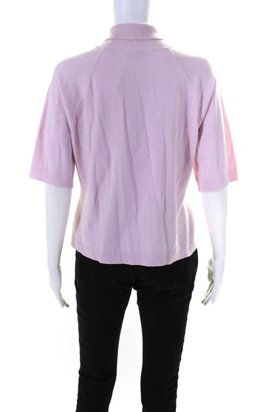 St. John Sport Womens Knit Turtleneck Short Sleeve Sweater Top Pink Size L