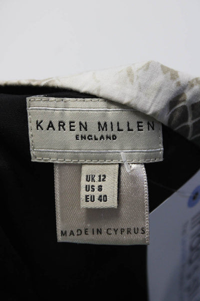 Karen Millen Womens Black Snakeskin Print Front Crew Neck Shift Dress Size 8