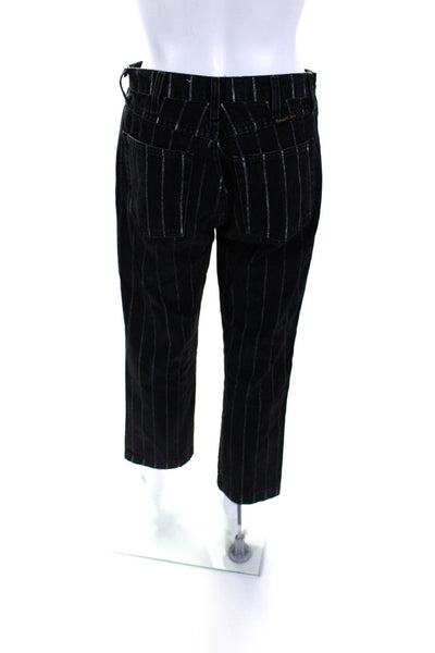 Reformation Womens Striped Print Buttoned Zipped Straight Jeans Black Size EUR27