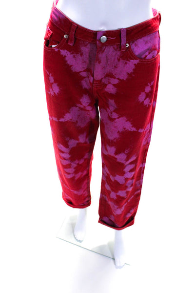 I Am Gia Womens Cotton Tie Dye Print Zipped Buttoned High Rise Pants Red Size S