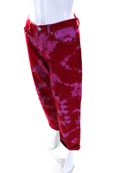 I Am Gia Womens Cotton Tie Dye Print Zipped Buttoned High Rise Pants Red Size S