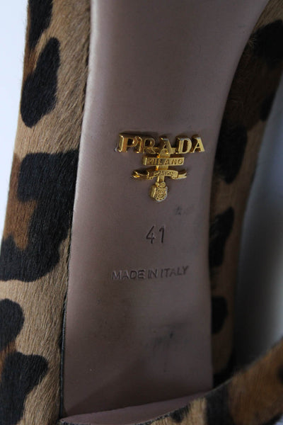 Prada Womens Animal Print Slide On Pumps Chestnut Brown Black Size 41 11