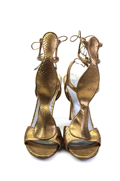 Sergio Rossi Womens Snakeskin Print Stiletto Heel Sandals Bronze Size 41 11
