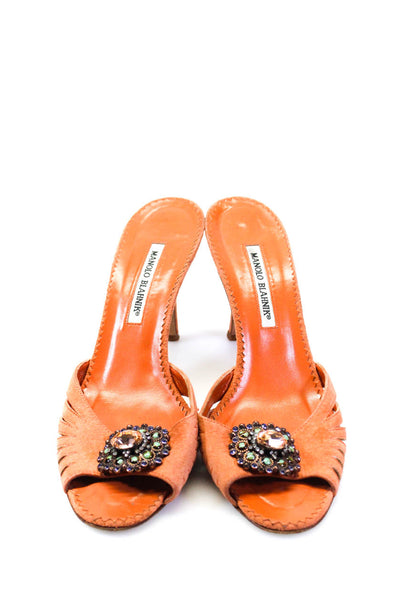 Manolo Blahnik Womens Suede Jeweled Slide On Sandals Orange Size 41.5 11.5
