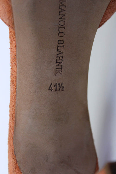 Manolo Blahnik Womens Suede Jeweled Slide On Sandals Orange Size 41.5 11.5