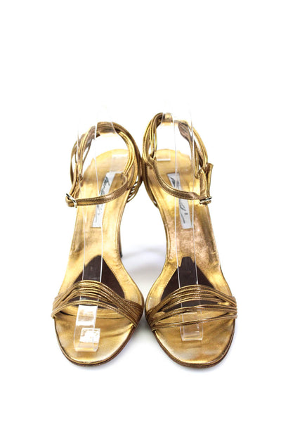 Brian Atwood Womens Leather Strappy Sandal Heels Bronze Gold Size 40.5 10.5