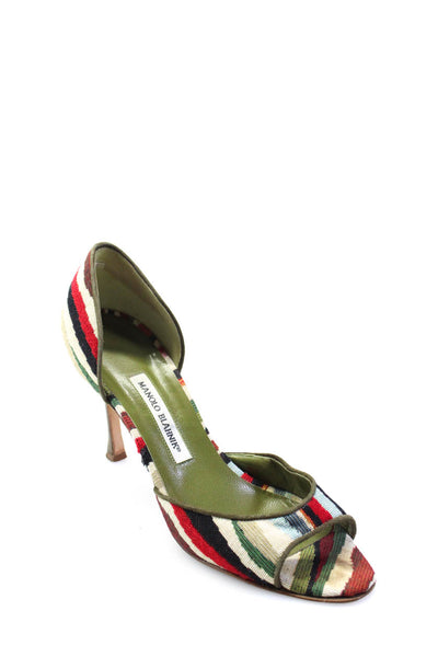 Manolo Blahnik Womens Striped Open Toe D'Orsay Heels Multi Colored Size 41 11