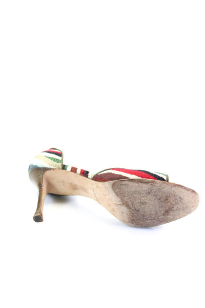 Manolo Blahnik Womens Striped Open Toe D'Orsay Heels Multi Colored Size 41 11