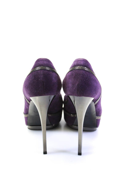 Gucci Womens Suede Zipper Trim Slide On Platform Pumps Purple Size 40.5 10.5