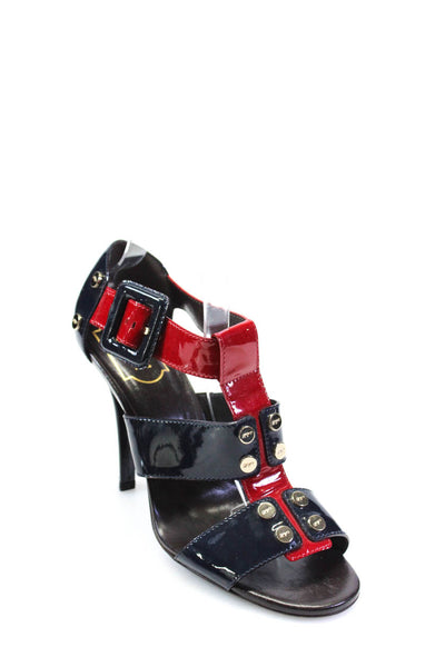 Roger Vivier Womens Patent Leather T Strap Sandal Heels Black Red Size 40.5 10.5