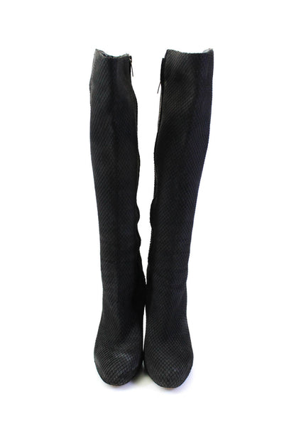 Sergio Rossi Womens Suede Snakeskin Print Knee High Boots Black Size 40.5 10.5