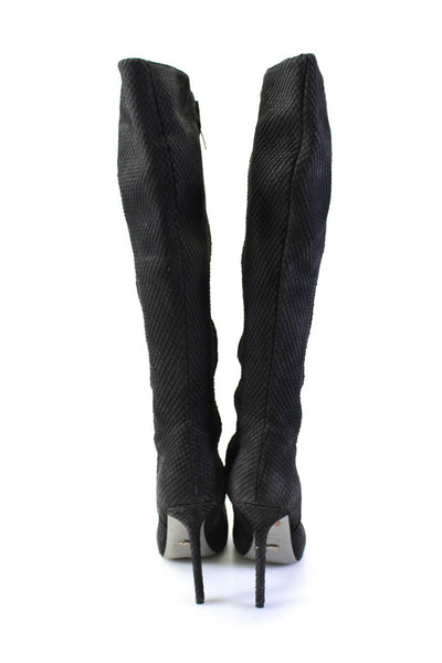 Sergio Rossi Womens Suede Snakeskin Print Knee High Boots Black Size 40.5 10.5