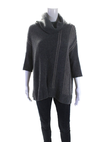 360 Cashmere Womens Cashmere Knit 3/4 Sleeve Turtleneck Sweater Top Gray Size S