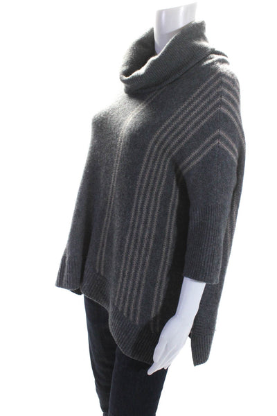 360 Cashmere Womens Cashmere Knit 3/4 Sleeve Turtleneck Sweater Top Gray Size S