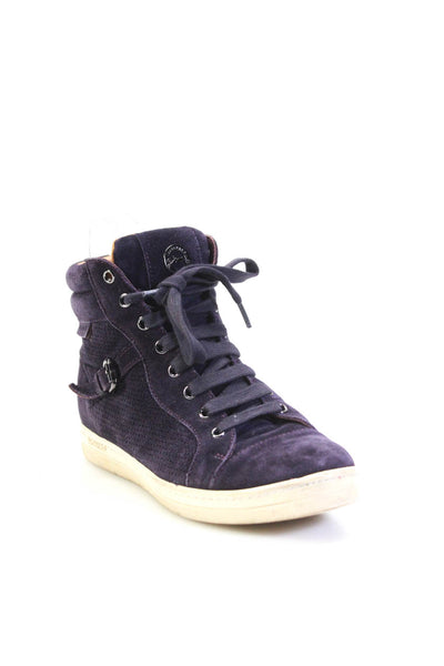 Longchamp Womens Suede Lace Up Mid Top Buckle Detail Sneakers Purple Size 37 7