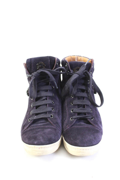 Longchamp Womens Suede Lace Up Mid Top Buckle Detail Sneakers Purple Size 37 7