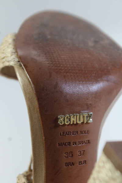 Schutz Womens Braided Raffia Strappy Lace Up High Heels Sandals Beige Size 37 7