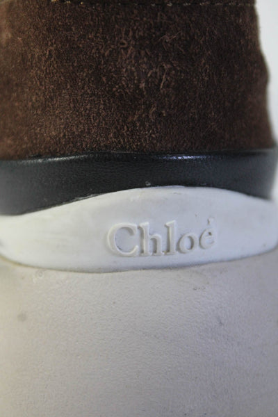 Chloe Womens Leather Buckle Up High Top Platform Sneakers Navy Brown Size 36 6
