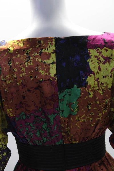 Trina Turk Womens Back Zip Short Sleeve Abstract Silk Dress Multicolored Size 4
