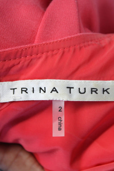 Trina Turk Womens Back Zip Crew Neck Knee Length Sheath Dress Coral Pink Size 2