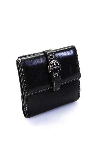 Coach Womens Black Leather Buckle Detail Bifold Card Holder Wallet