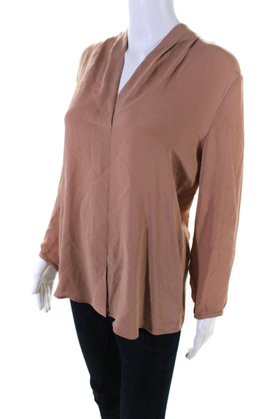 Theory Womens Blush Silk V-Neck Long Sleeve Blouse Top Size M