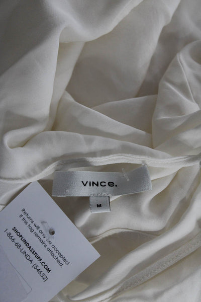 Vince Womens Cream Silk V-Neck Short Sleeve Blouse Top Size M