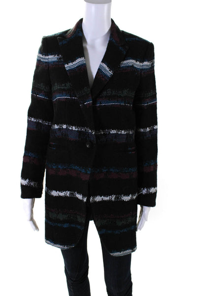 Rag & Bone Womens Raffia Striped Tweed Peak Lapel Blazer Jacket Black Size Small