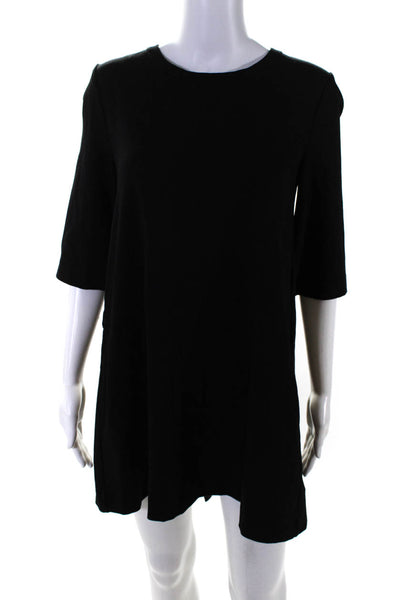 Maje Womens Half Sleeve Ponte Jersey Belted Tee Shirt Shift Dress Black Size 1