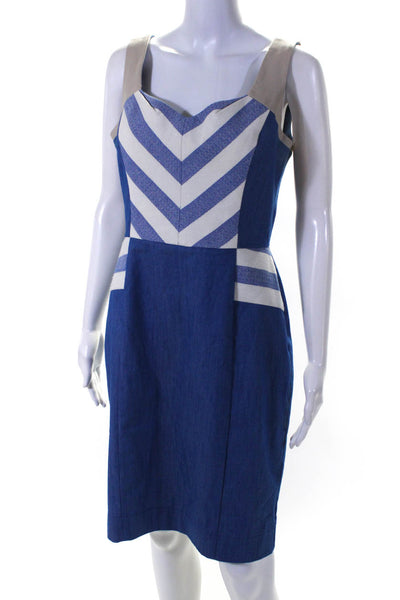 Aysha Womens Blue Cotton Printed Sweetheart Neck Sleeveless Shift Dress Size 8