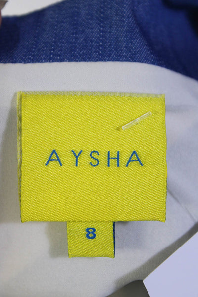Aysha Womens Blue Cotton Printed Sweetheart Neck Sleeveless Shift Dress Size 8