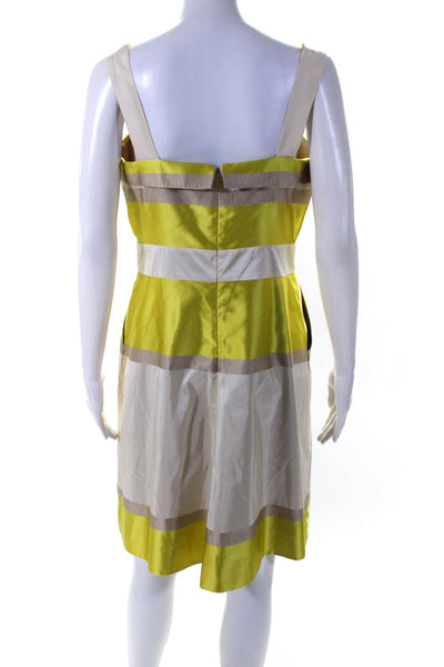 Aysha Womens Yellow Beige Silk Color Block Square Neck Shift Dress Size 8